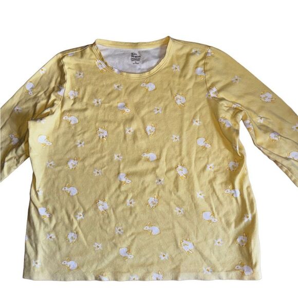 Kim Rogers Women's Floral Bunny 3/4 Sleeve Crew Neck Printed Top Size Large - Picture 2 of 6